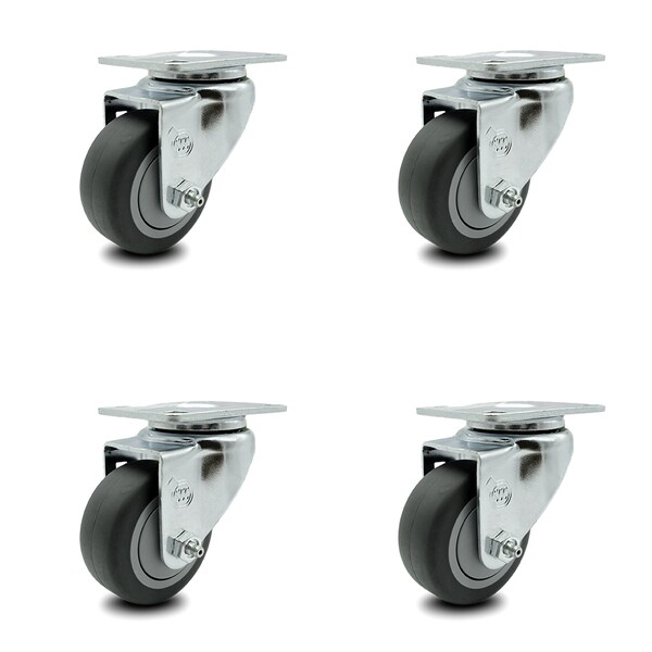 3.5 Inch Thermoplastic Rubber Wheel Swivel Top Plate Caster Set